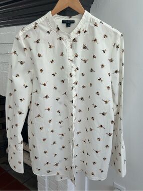 Victoria Beckham  White Bee-Print Mandarin Collar Shirt